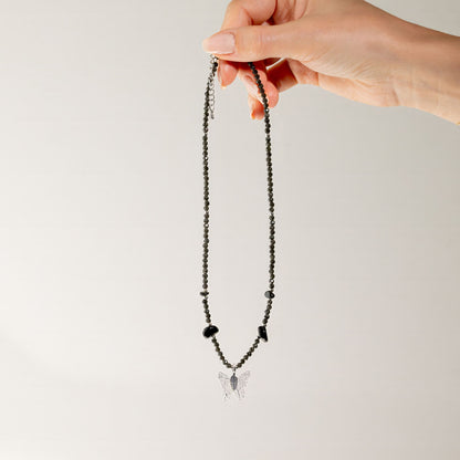 Collier Obsidienne Noire — Papillon Feuille Naturelle Argentée - photo 4