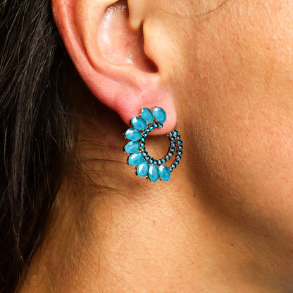 Boucles d'Oreilles Verre Teal Green - Loop Vintage – photo 2