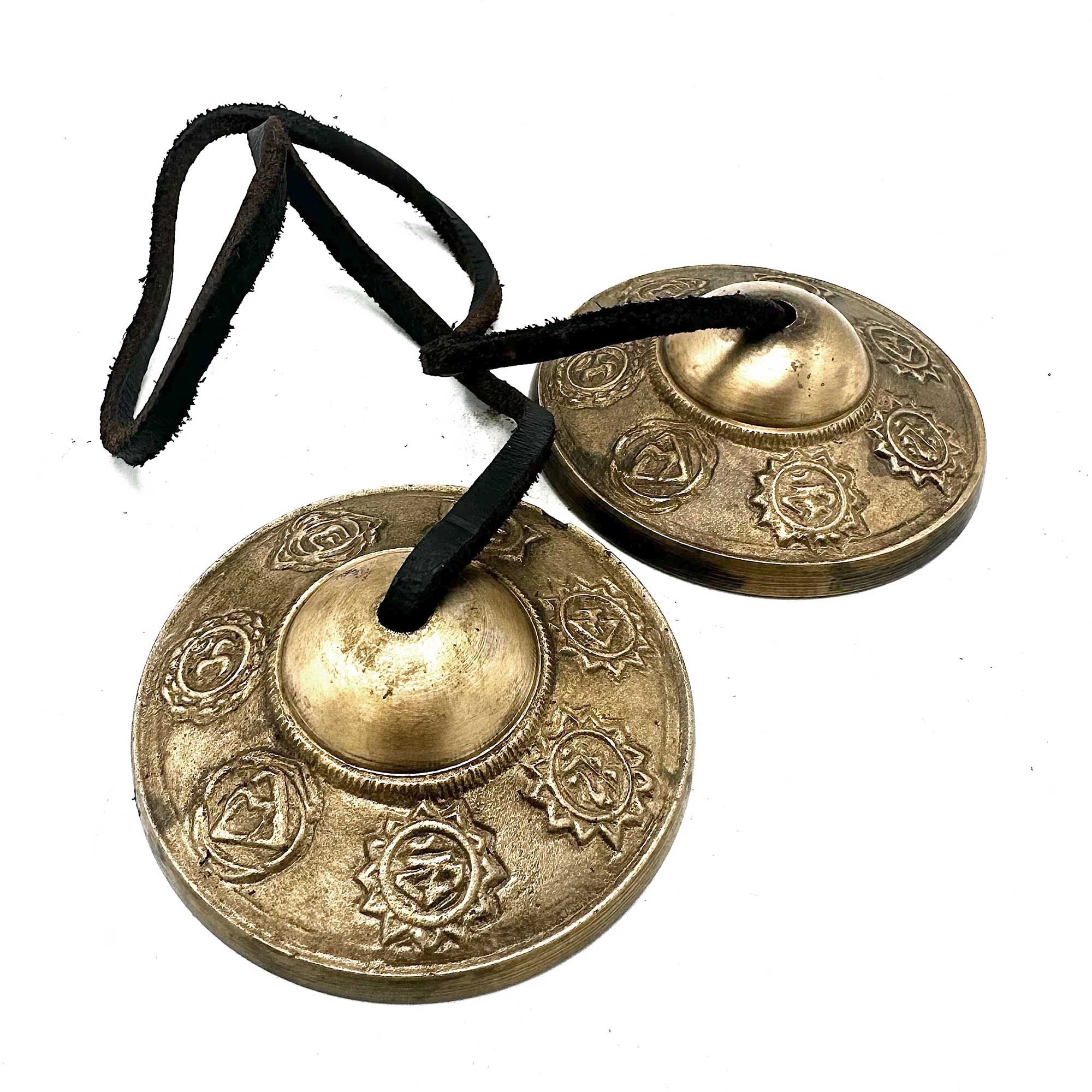 Tingshas Tibétains 7 Chakras - 7cm Gravés Main