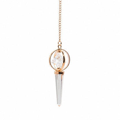 Pendule Merkaba tournante en Cristal de roche et cuivre