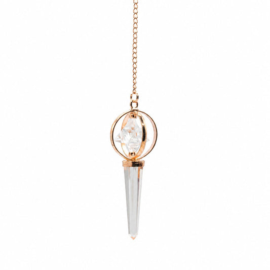 Pendule Merkaba tournante en Cristal de roche et cuivre
