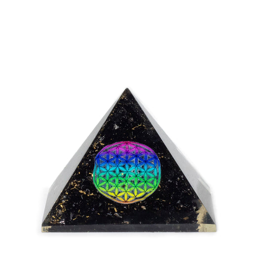 Small Organite Pryamids 5.5x4.5cm - Flower of Life - Black Tormaline Chips