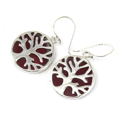 Boucles d'Oreilles Arbre de Vie 15mm - Argenté & Effet Corail – photo 4