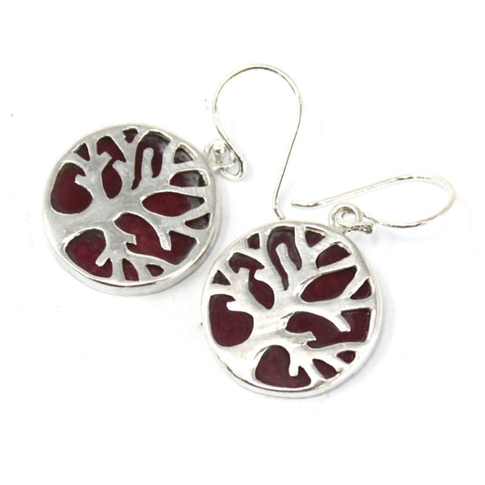 Boucles d'Oreilles Arbre de Vie 15mm - Argenté & Effet Corail – photo 4