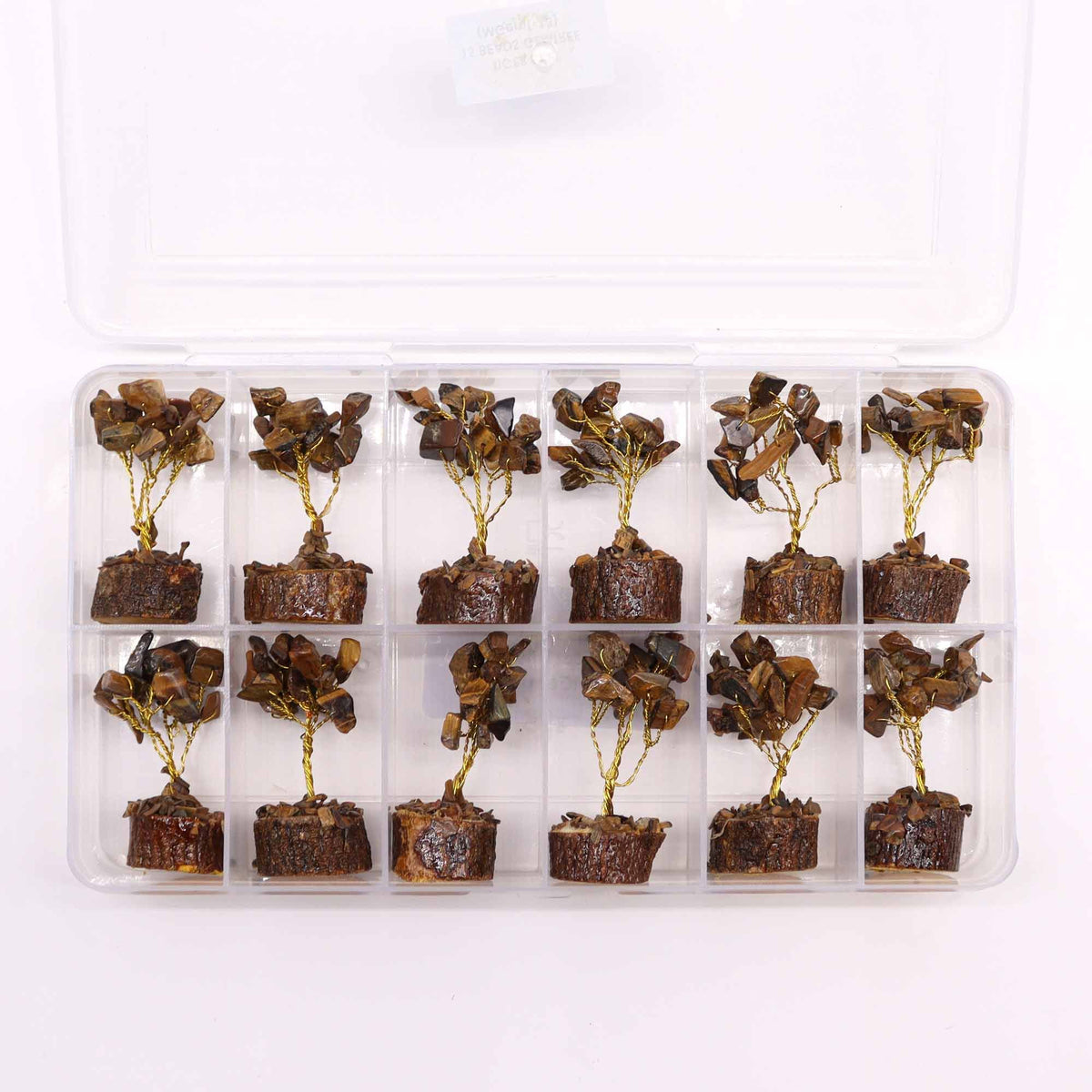 Arbre de Vie Œil de Tigre - Mini 6cm, Socle Bois (15 pierres) – photo 3