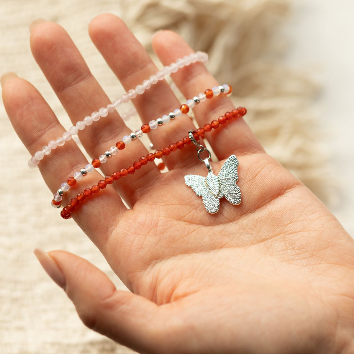 Bracelets Quartz Rose & Cornaline — Set de 3 — Amour et Flamme - photo 4