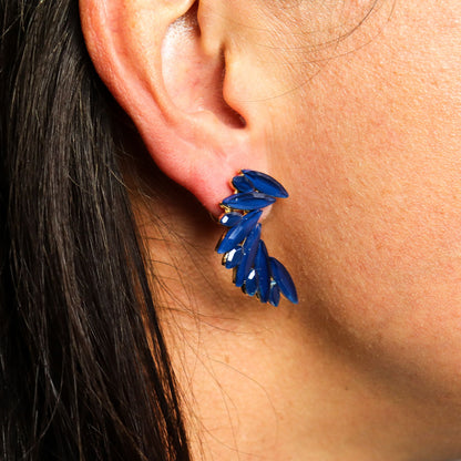 Boucles d'Oreilles Ange Bleu Royal - Verre Vintage Acier – photo 2