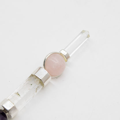 Baguette Améthyste et Quartz rose à sphères - 12 cm