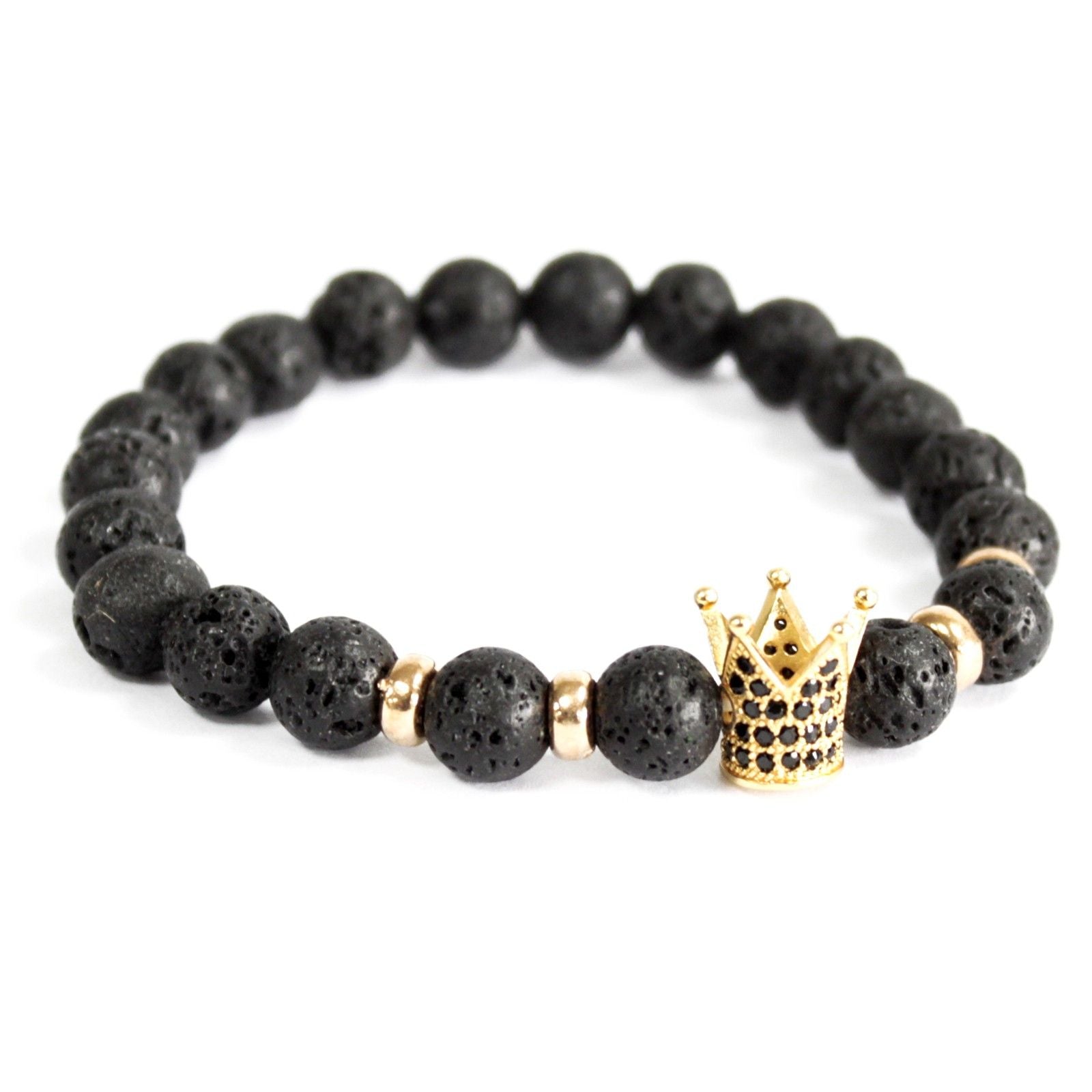 Bracelet boho - Gold Crown / Lava Stone