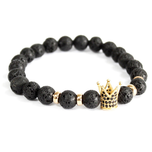 Bracelet boho - Gold Crown / Lava Stone