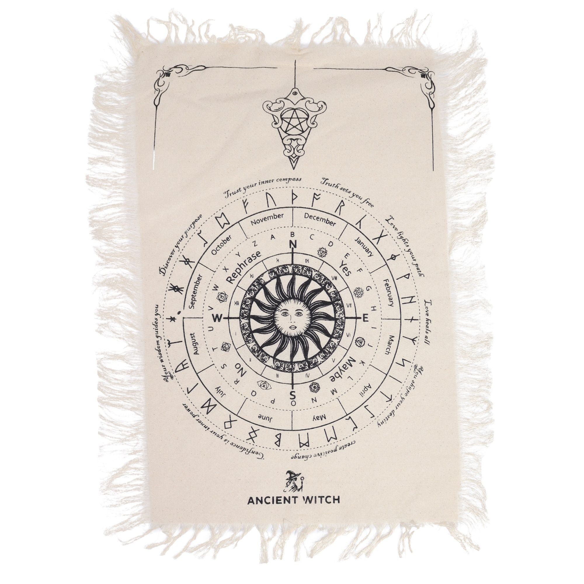 Tissu de Divination Pendule — Visage Soleil Sorcière