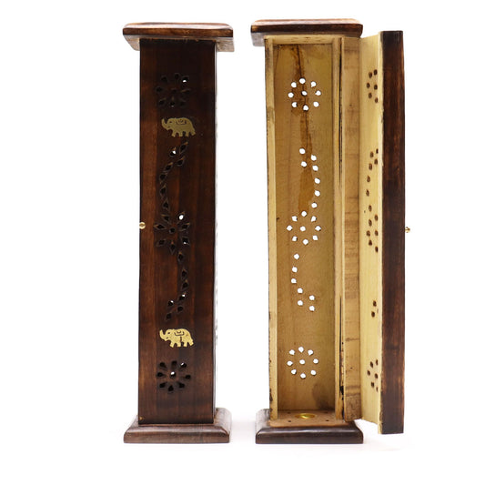 Brûle-Encens Tour Carrée en Bois de Manguier & Laiton - Artisanat Inde – photo 4