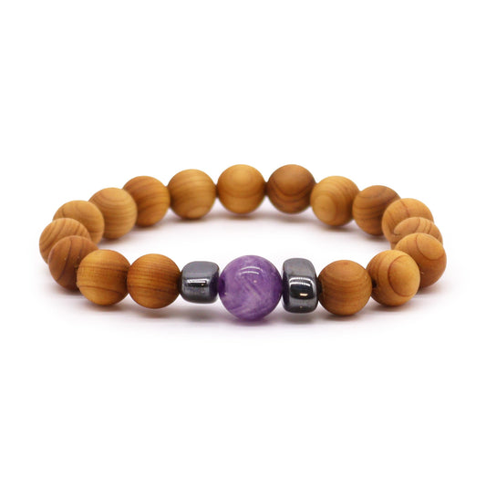 Jonc Chakra 3ème œil en bois de cèdre - Améthyste