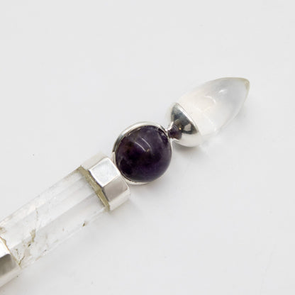 Baguette Améthyste et Quartz rose à sphères - 12 cm