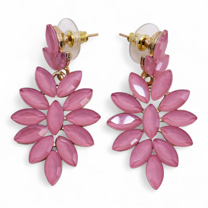 Boucles d'oreilles longues rose poudré - Verre Vintage Élégance