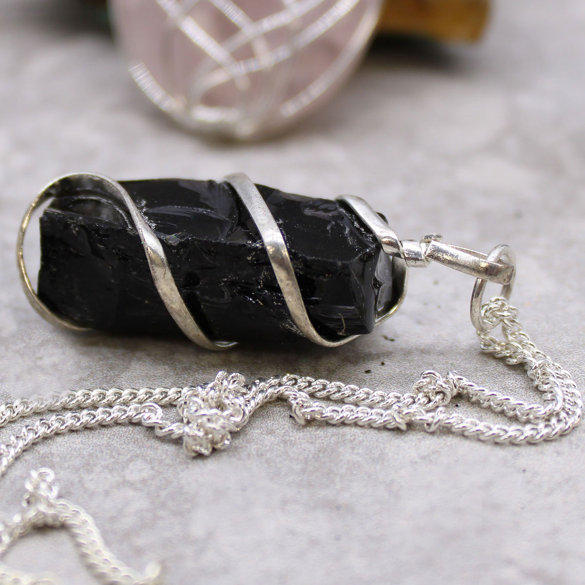 Cascade Wrapped Gemstone Necklace - Rough Black Onyx - photo 2