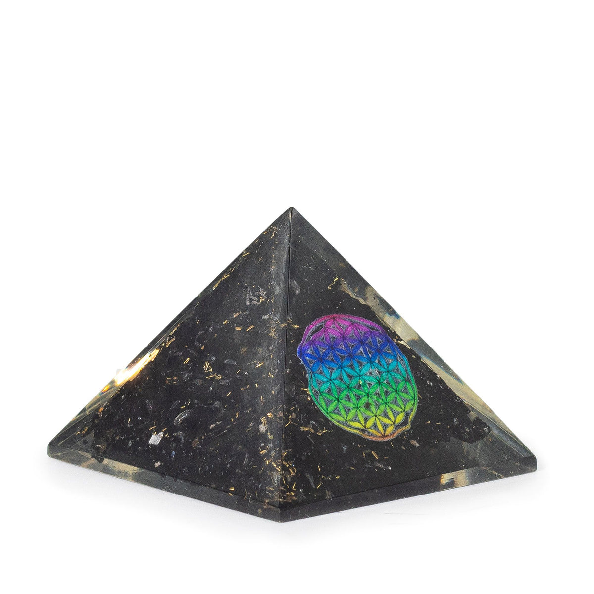 Small Organite Pryamids 5.5x4.5cm - Flower of Life - Black Tormaline Chips