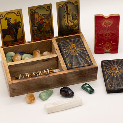 Boîte à Tarot 3 Compartiments avec Présentoir (Bois de Manguier) – photo 3
