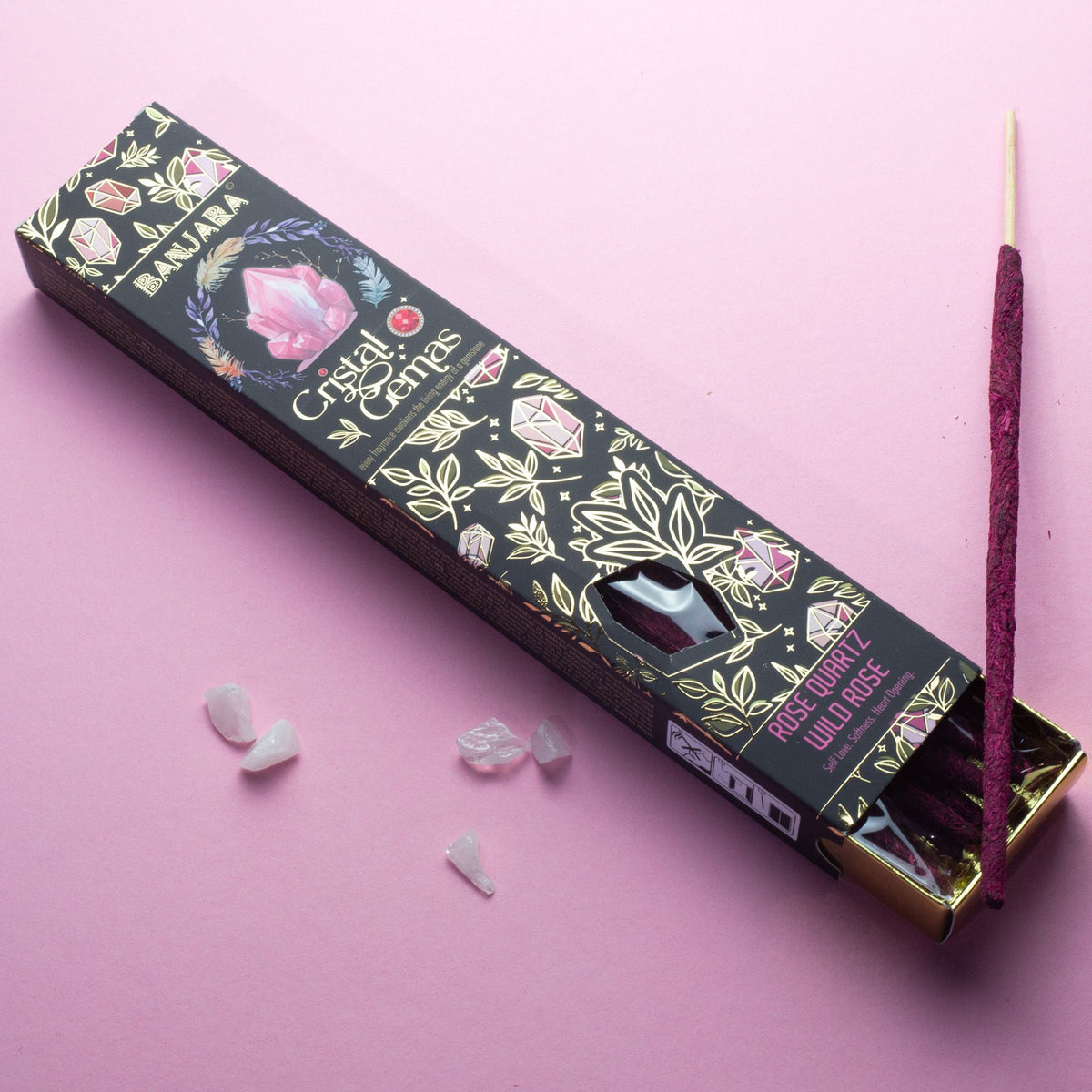 Encens Banjara Cristal Gemas — Quartz Rose et Rose Sauvage - photo 3