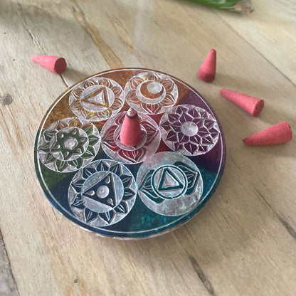 Porte-Encens Stéatite 7 Chakras - Lot 4 Disques 10cm