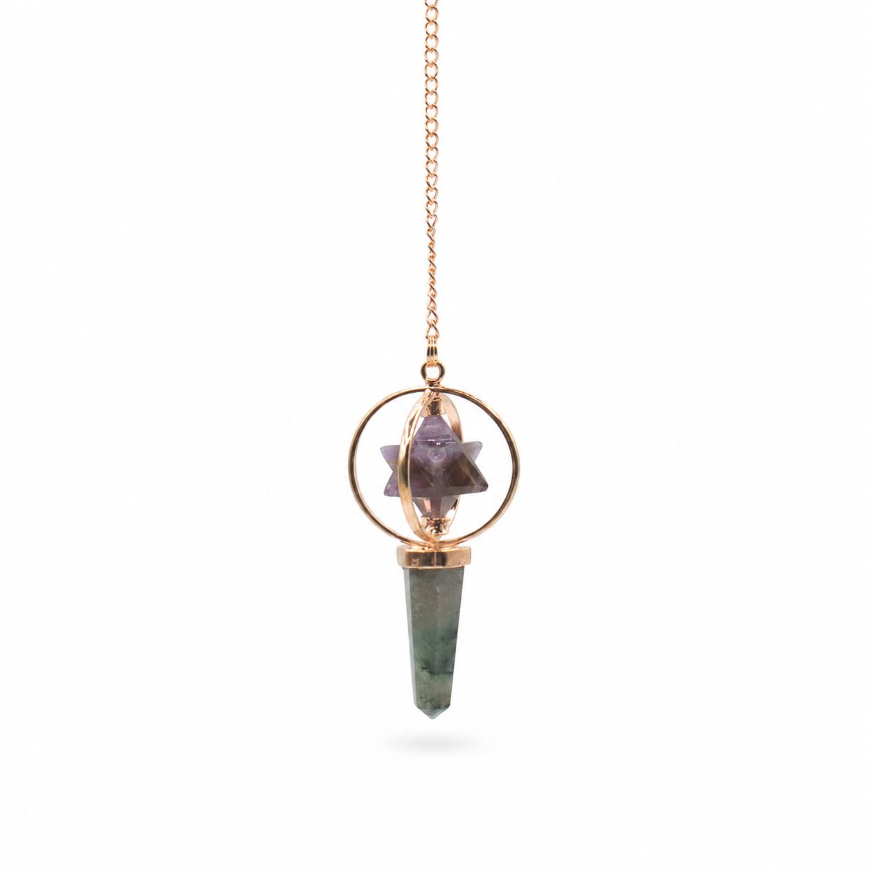 Pendule Merkaba tournante en Améthyste et Labradorite