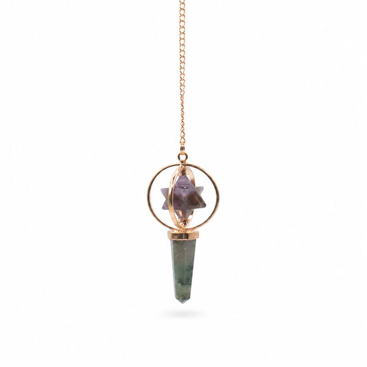 Pendule Merkaba tournante en Améthyste et Labradorite