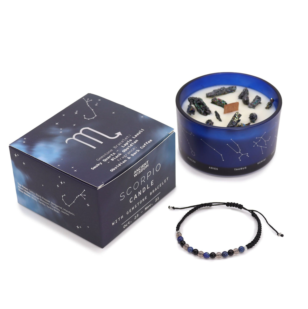 Bougie Zodiaque Scorpion avec Bracelet — Obsidienne & Café Noir - photo 4