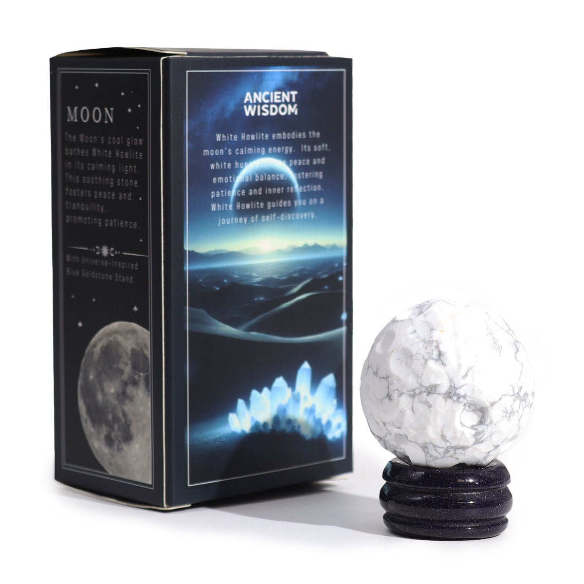 Planète en Howlite Blanche sur support pierre du soleil (40 mm) - photo 2