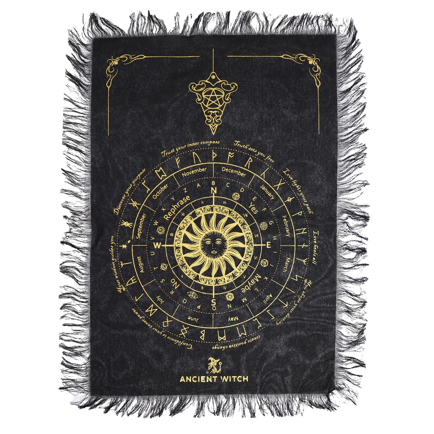 Pendule Divination — Tissu Soleil Sorcière Noir & Or – photo 2