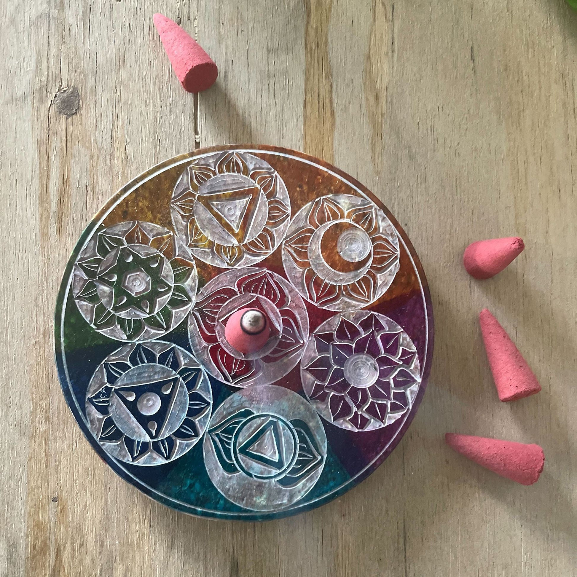 Porte-Encens Stéatite 7 Chakras - Lot 4 Disques 10cm – photo 4