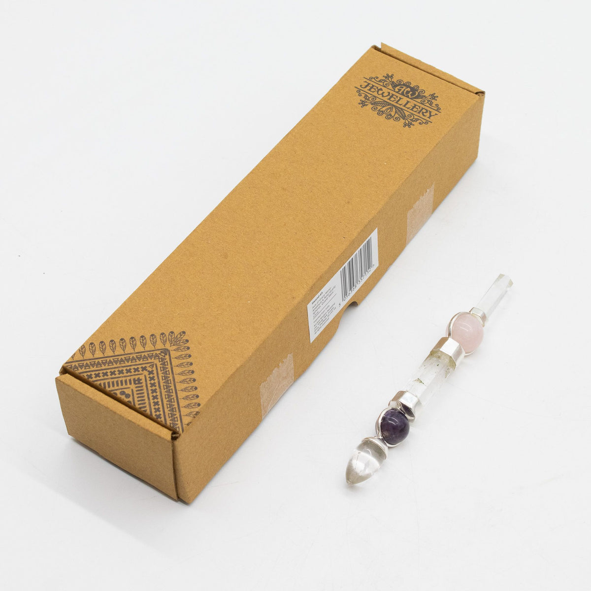 Baguette Améthyste et Quartz rose à sphères - 12 cm