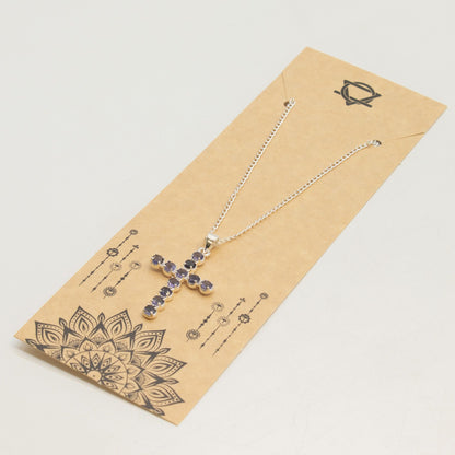 Pendentif Croix Argentée - Pierres Violet Profond