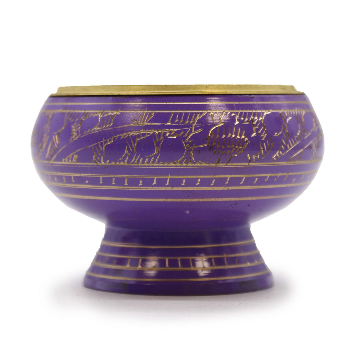 Brûleur à encens en laiton émaillé violet gravé de motifs dorés avec grille