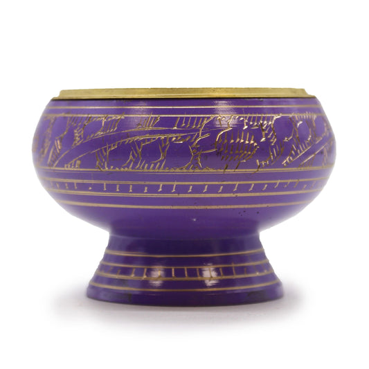 Brûleur à encens en laiton émaillé violet gravé de motifs dorés avec grille