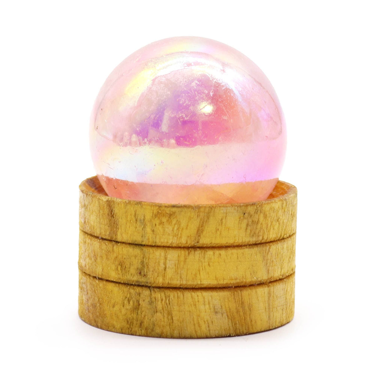 Sphère en Quartz Rose Aura Titane 40 mm avec Socle