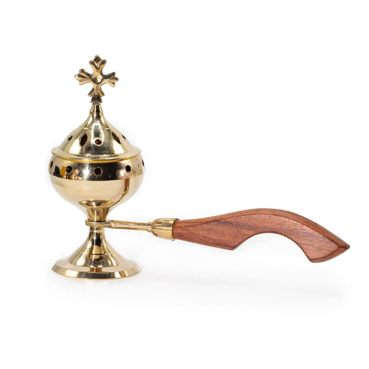 Brûleur Encens Laiton & Bois — Croix 21cm