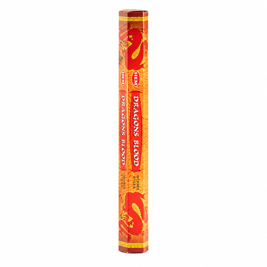 Boîte hexagonale d'encens HEM Sang de Dragon orange et rouge ornée de dragons