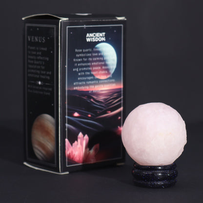 Planète en Quartz Rose sur support pierre du soleil (40 mm)