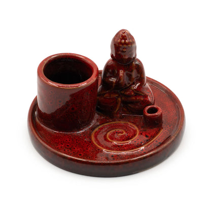 Porte-Encens Bouddha Céramique - Rouge Terre Méditation