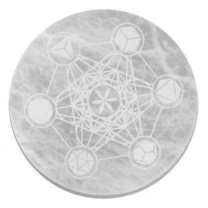 Assiette de Sélénite 18 cm - Géométrie Sacrée (Recharge Cristaux)