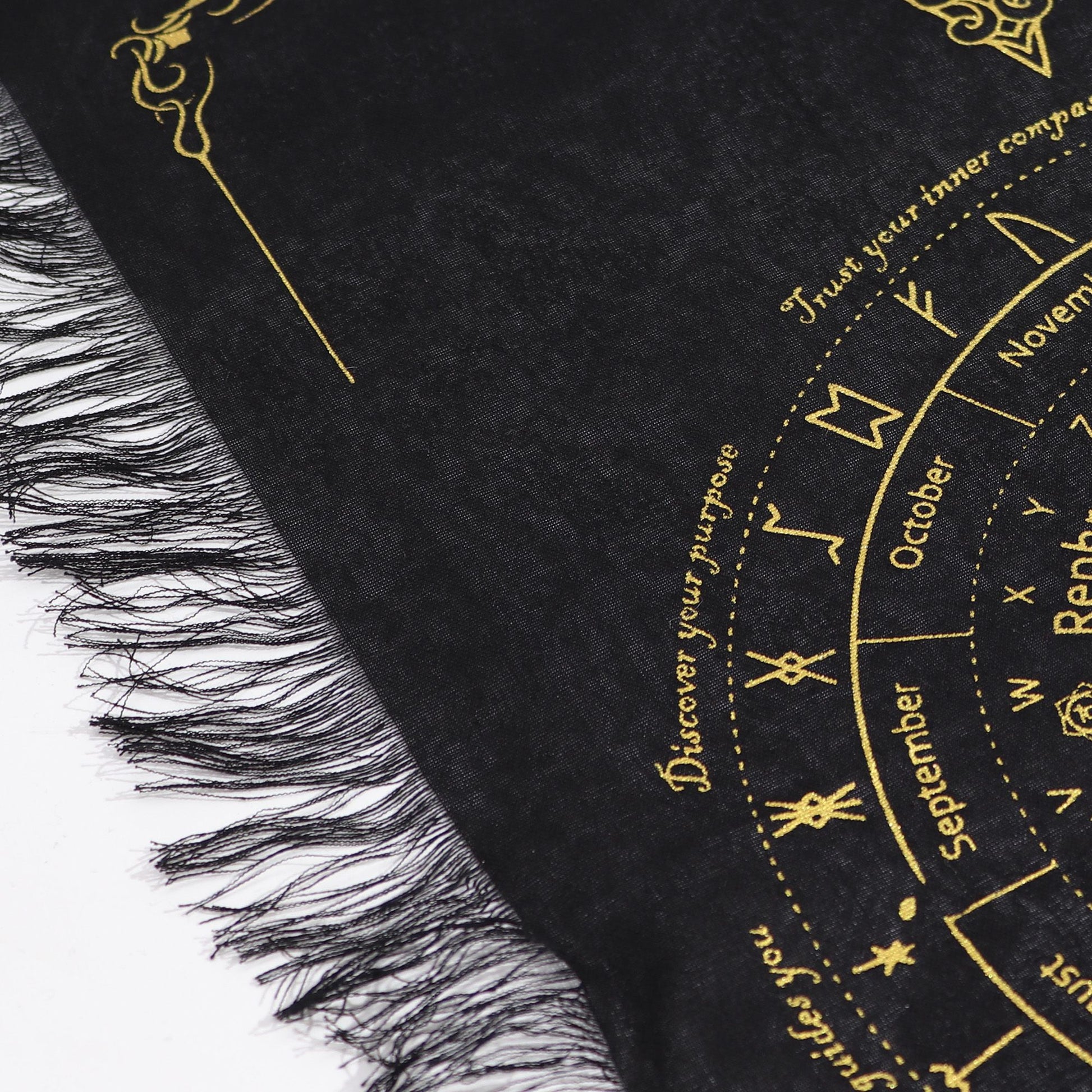 Pendule Divination — Tissu Soleil Sorcière Noir & Or