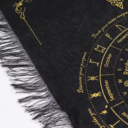Pendule Divination — Tissu Soleil Sorcière Noir & Or