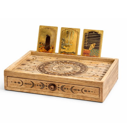 Boîte à Tarot en Bois Sculpté avec Tiroir — Soleil et Lune - photo 3