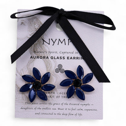Boucles d'Oreilles Fleurs Verre Vintage - Bleu Royal