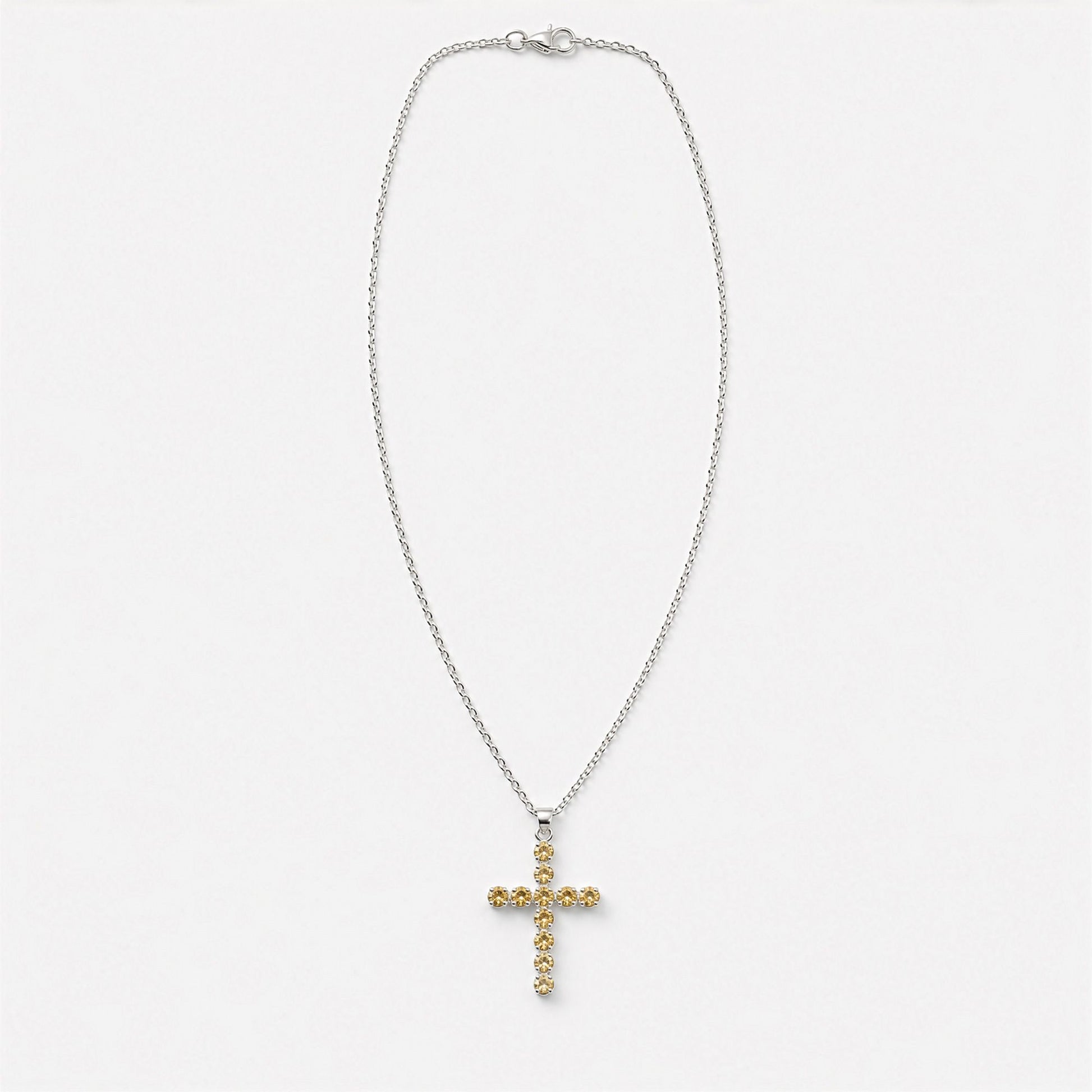 Pendentif Croix Argentée - Pierres Dorées