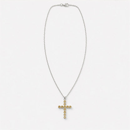 Pendentif Croix Argentée - Pierres Dorées