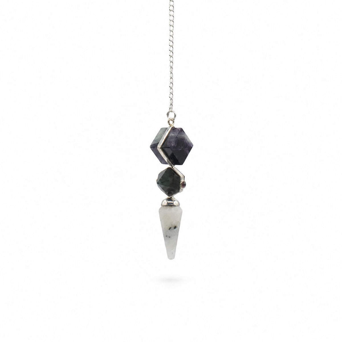 Pendule trois pièces - fluorite, labradorite et pierre de lune