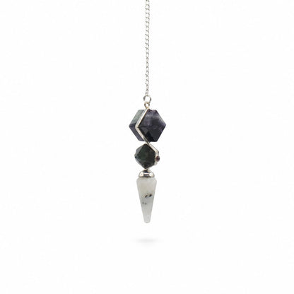 Pendule trois pièces - fluorite, labradorite et pierre de lune