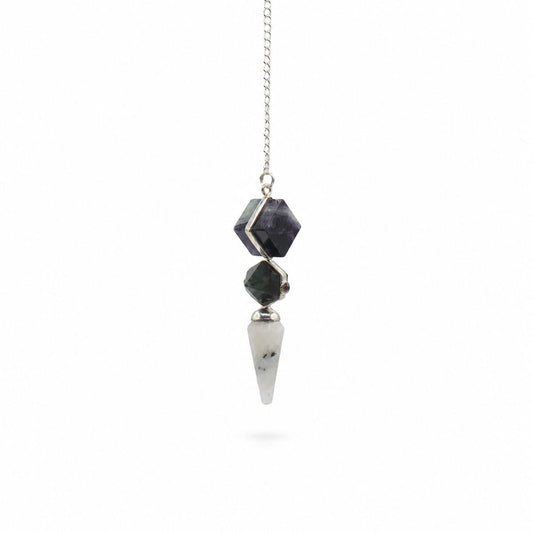 Pendule trois pièces - fluorite, labradorite et pierre de lune