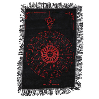 Pendule Divination — Tissu Soleil Sorcière Noir & Rouge Sang